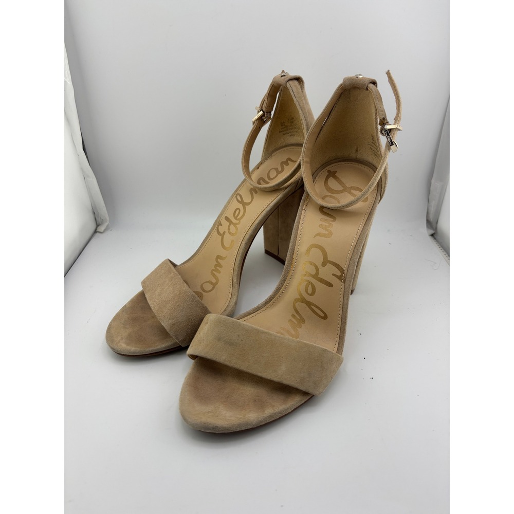 Sam Edelman Yaro Oatmeal Suede Block Heel Ankle Strap Sandals Womens 8 M
